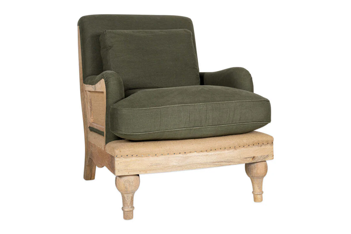 Abe Deconstructed Linen Armchair - Olive - Image 10