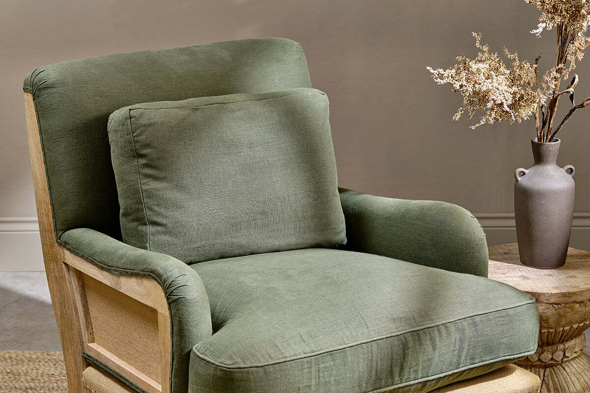 Abe Deconstructed Linen Armchair - Olive - Image 4