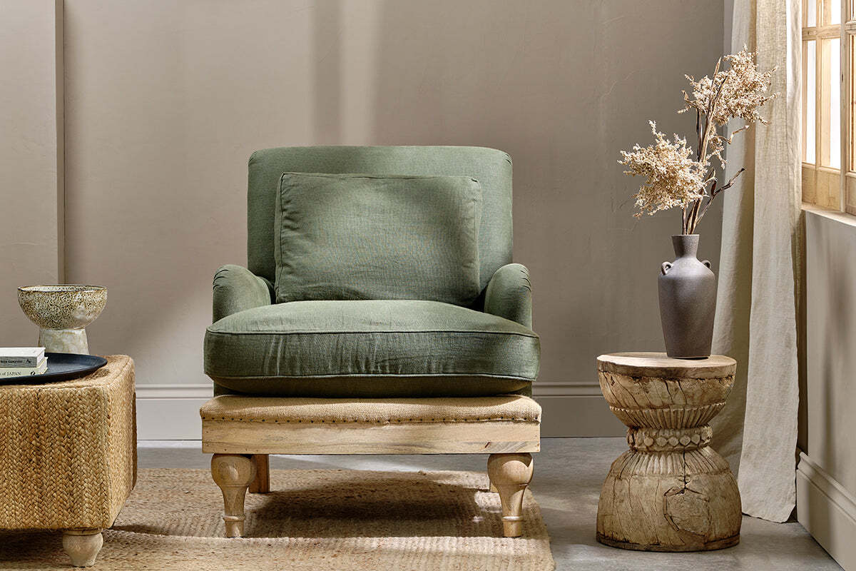 Abe Deconstructed Linen Armchair - Olive - Image 6