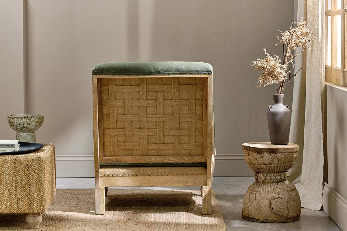 Abe Deconstructed Linen Armchair - Olive - Image 7