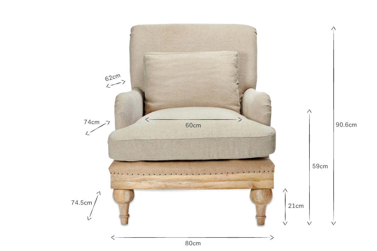 Abe Deconstructed Linen Armchair - Stone - Image 8