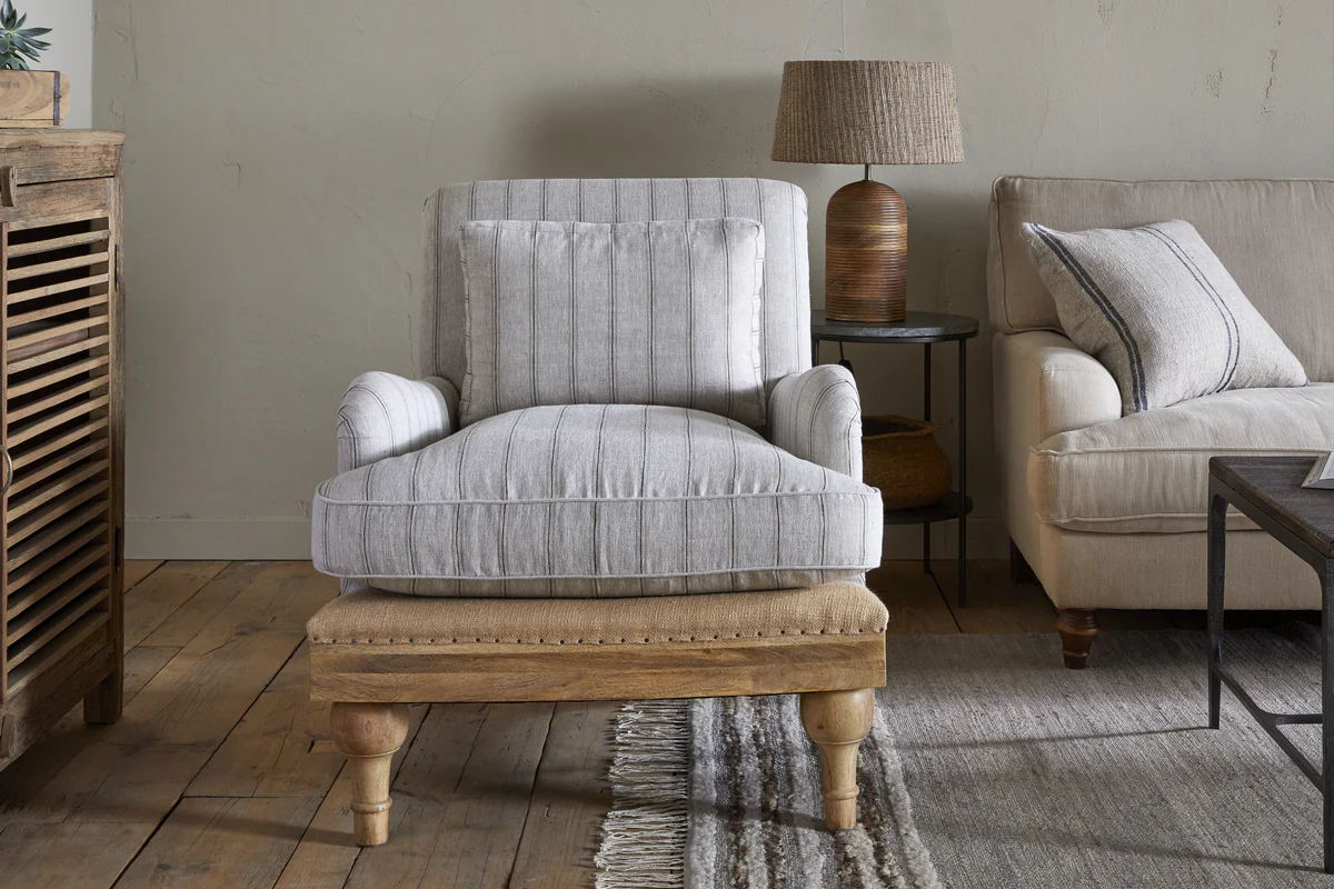 Abe Deconstructed Linen Armchair - Stripe - Natural - Image 4