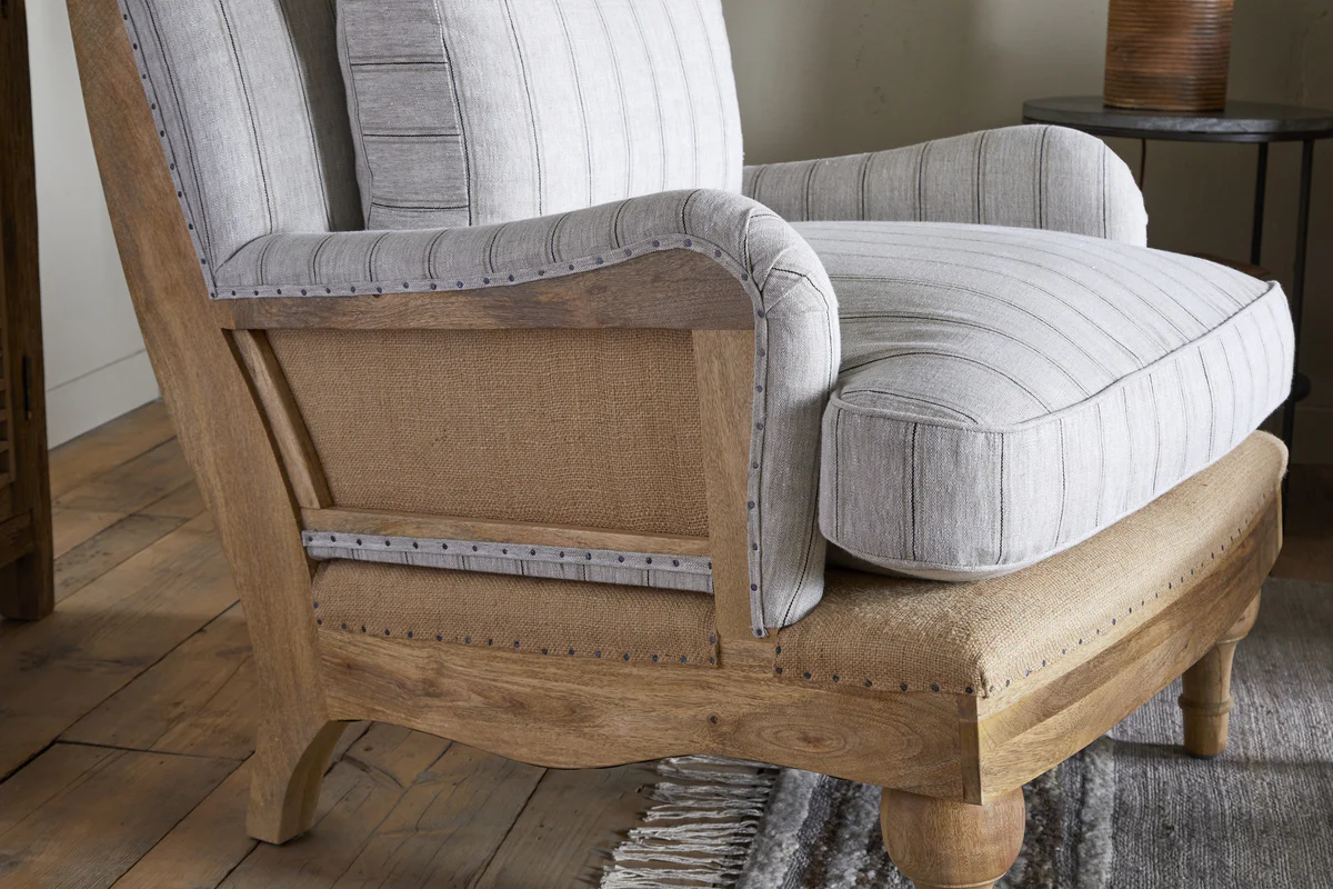Abe Deconstructed Linen Armchair - Stripe - Natural - Image 6