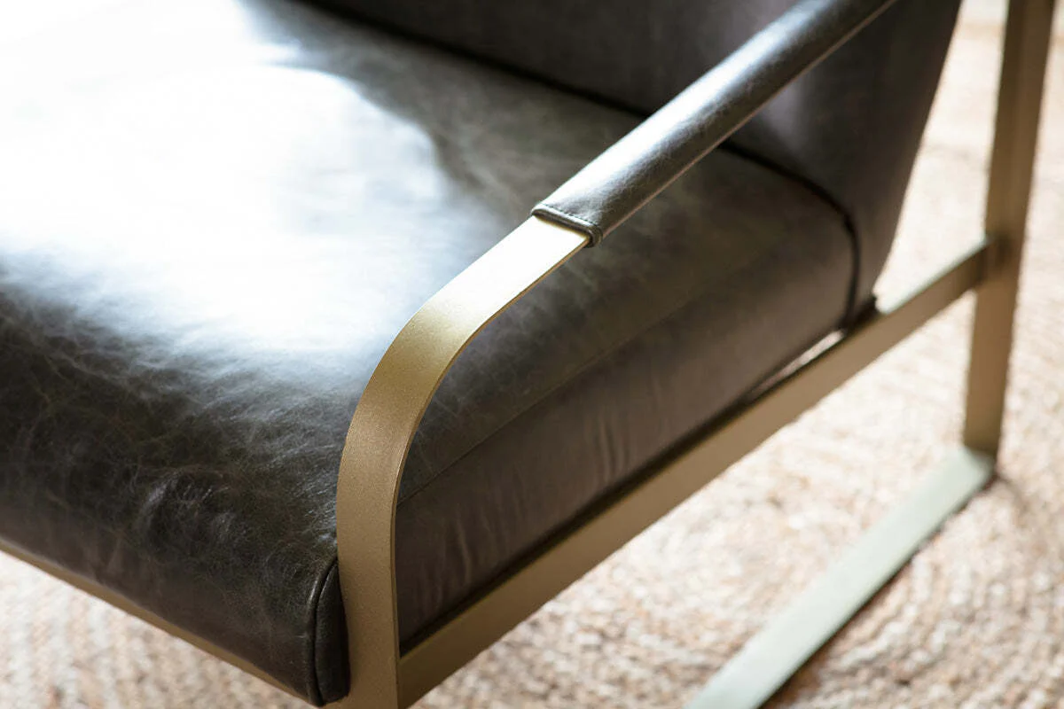 Adra Leather & Brass Occasional Chair - Moss Green - Image 5