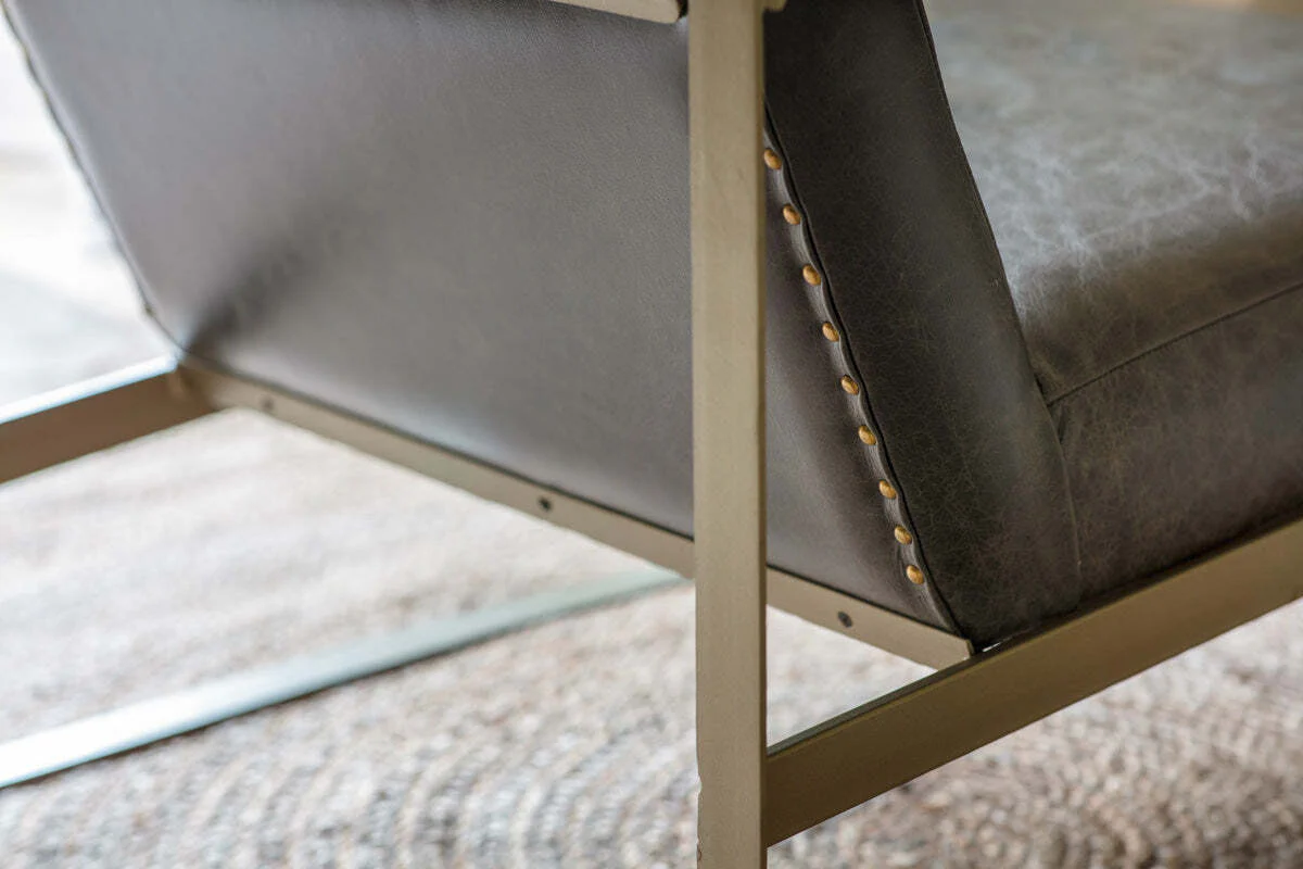 Adra Leather & Brass Occasional Chair - Moss Green - Image 6