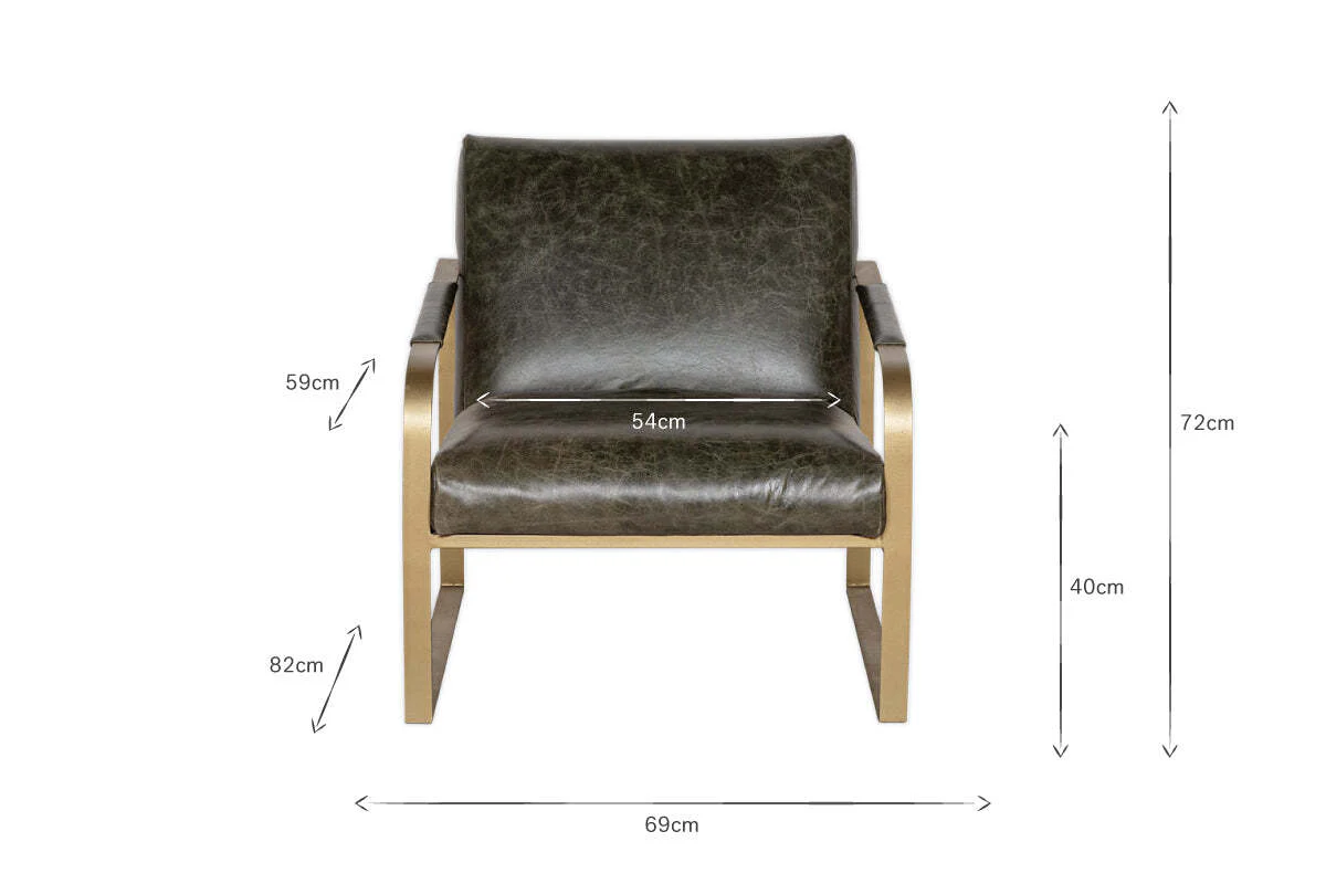 Adra Leather & Brass Occasional Chair - Moss Green - Image 7