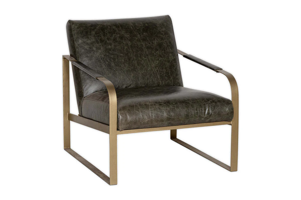 Adra Leather & Brass Occasional Chair - Moss Green - Image 8