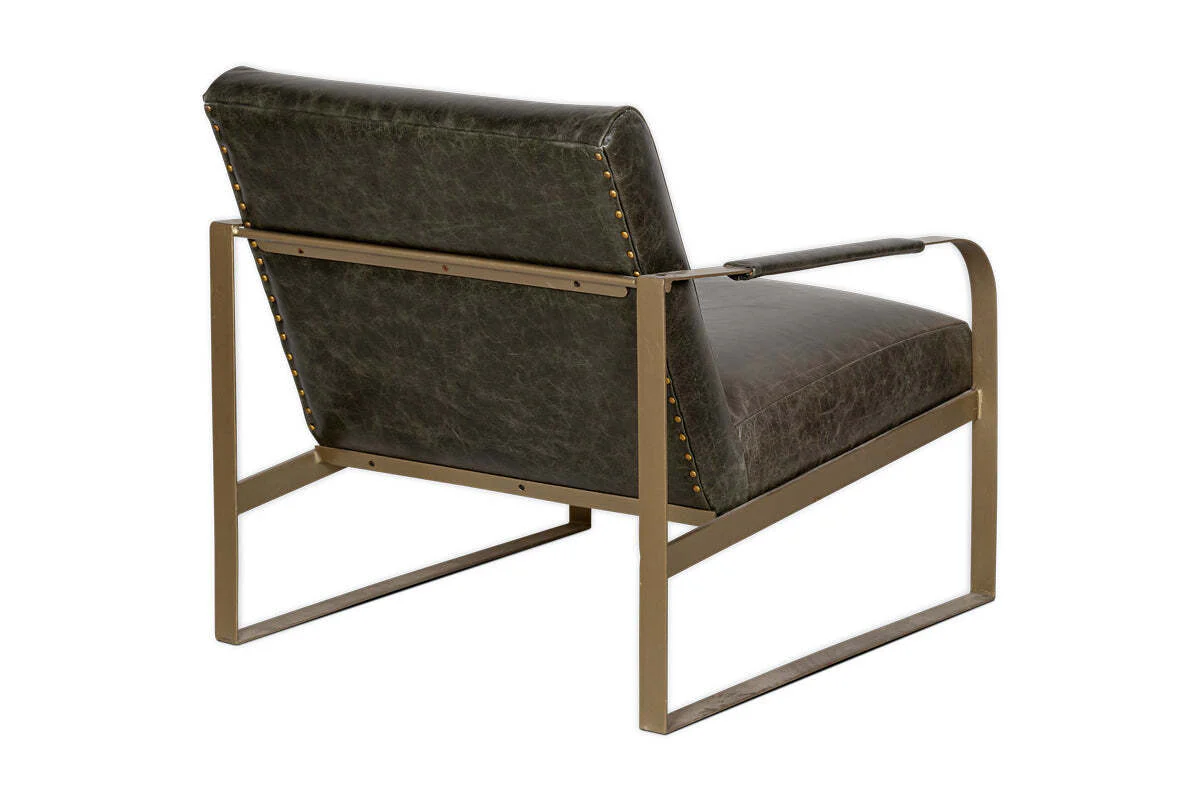 Adra Leather & Brass Occasional Chair - Moss Green - Image 9