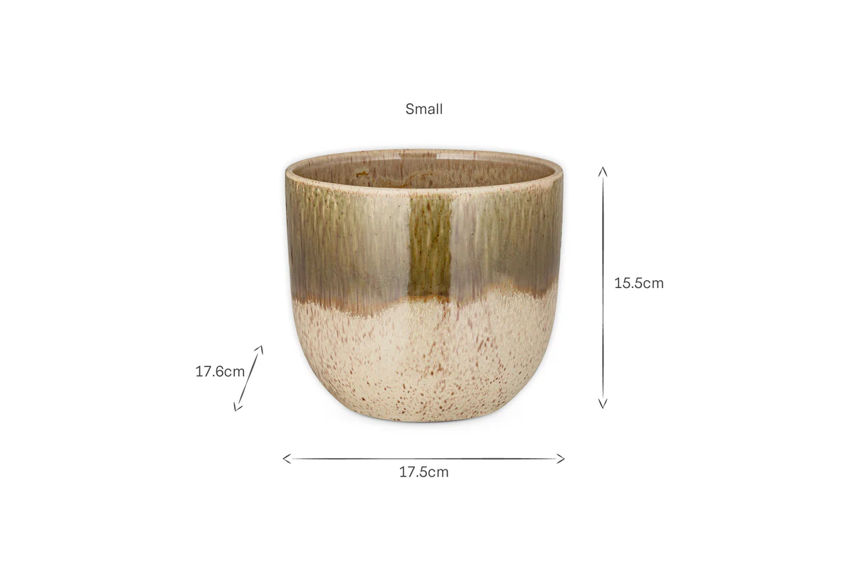 Almeida Reactive Glaze Plant Pot - Olive & Natural - Image 15