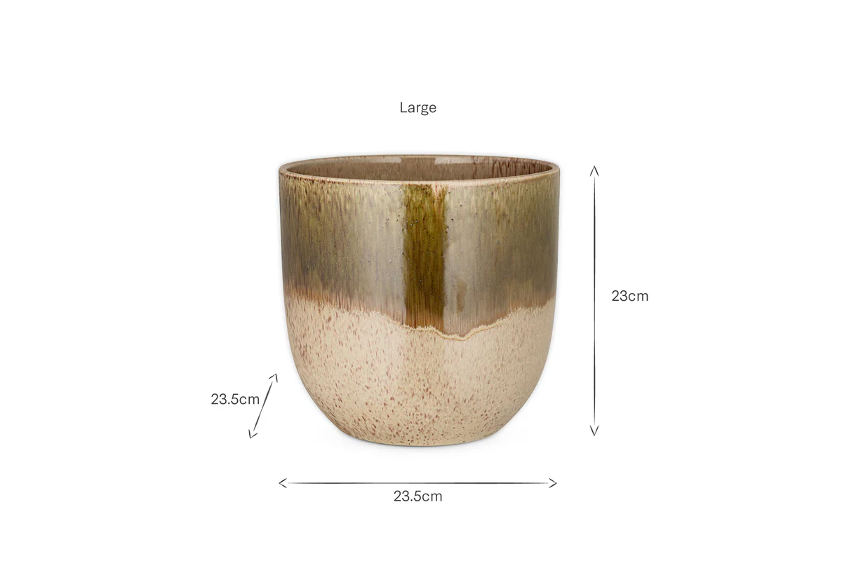 Almeida Reactive Glaze Plant Pot - Olive & Natural - Image 16