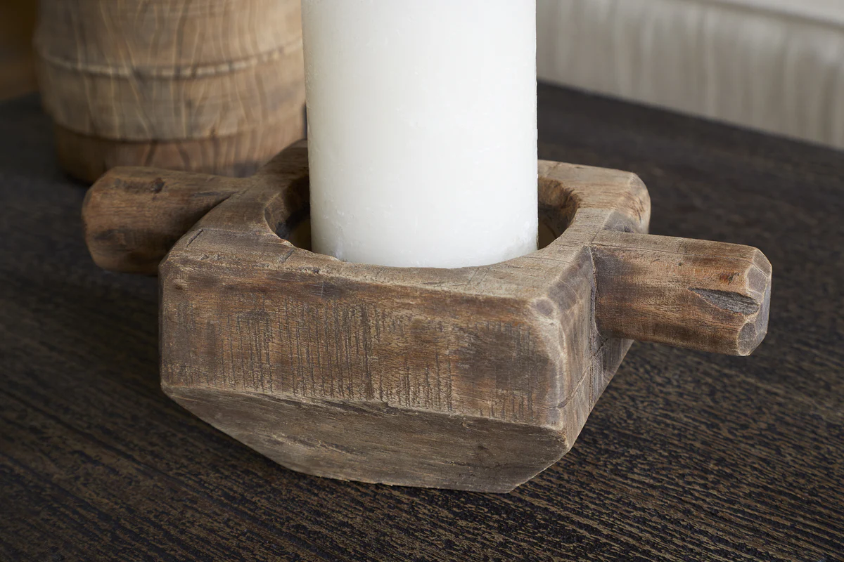 Apu Reclaimed Wood Traditional Candle Holder - Natural - Image 2