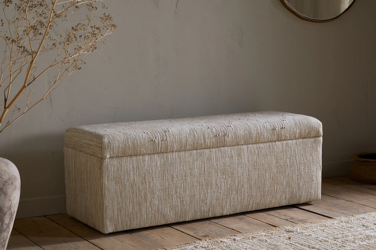 Aranya Cotton & Jute Upholstered Storage Bench - Natural - Image 4