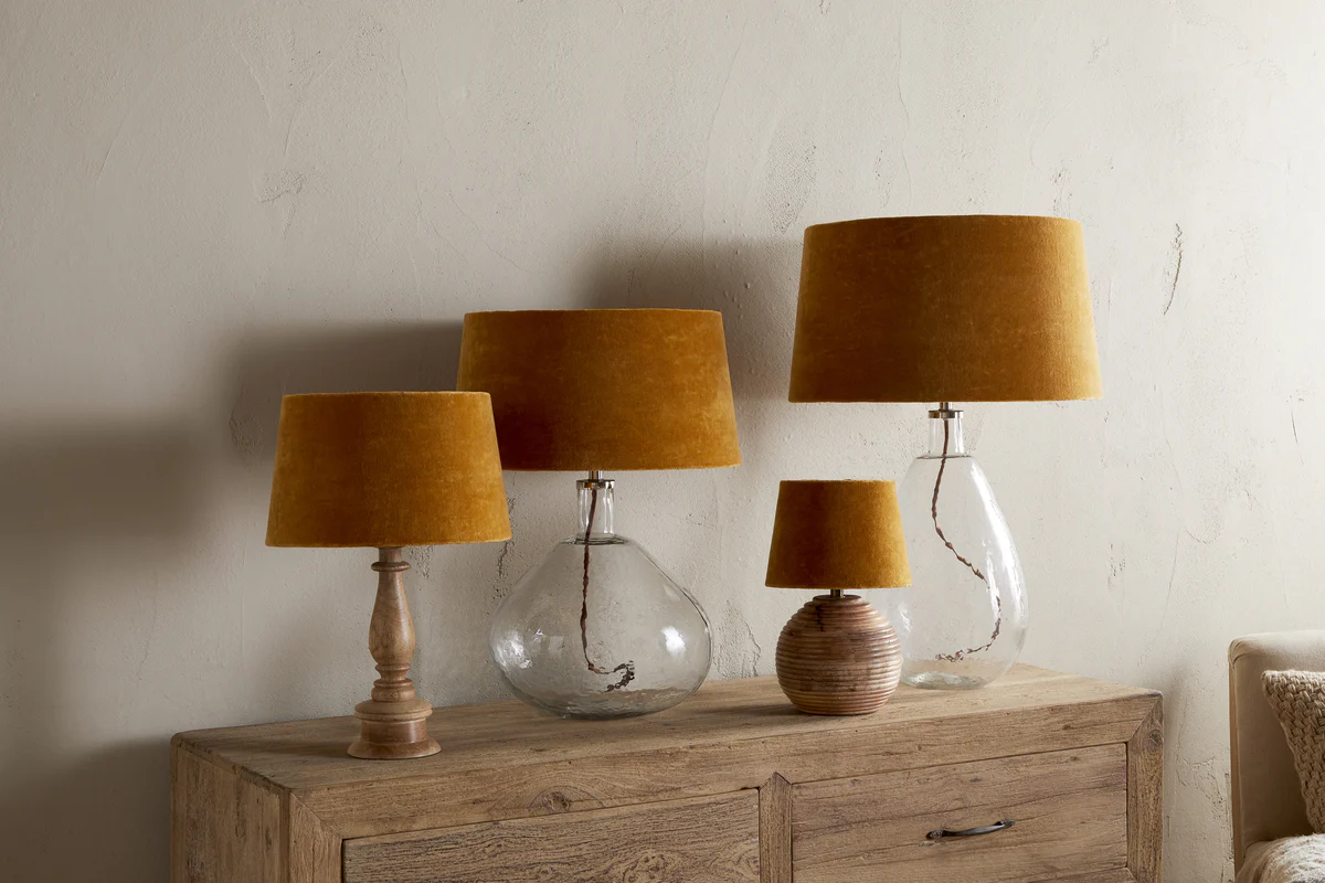 Batakha Velvet & Linen Lampshade - Dark Ochre - Image 2