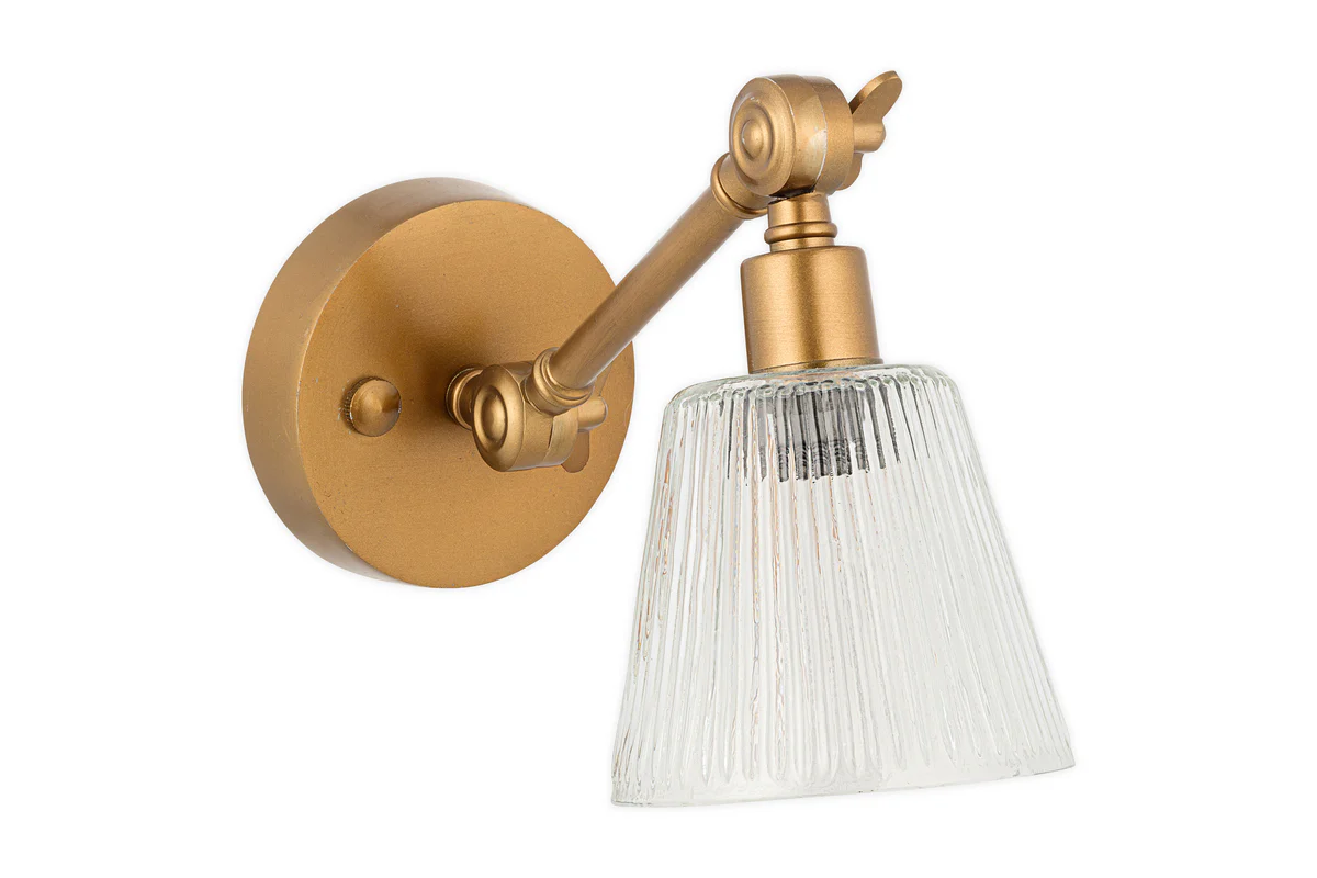 Davika Ribbed Glass Task Wall Lamp - Clear & Antique Brass - Image 5