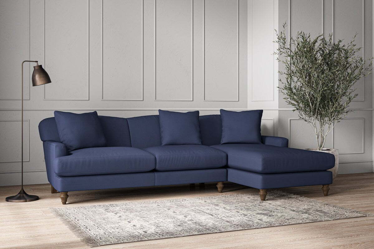 Deni Large Right Hand Chaise Sofa - Recycled Cotton Navy - Image 2