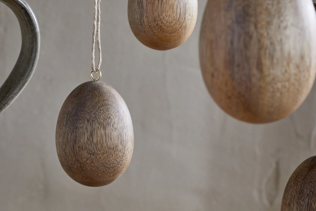 Dima Mango Wood Hanging Egg Decoration - Natural - (Set of 4) - Image 2