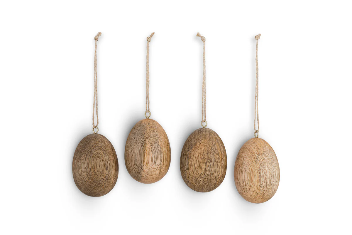 Dima Mango Wood Hanging Egg Decoration - Natural - (Set of 4) - Image 4