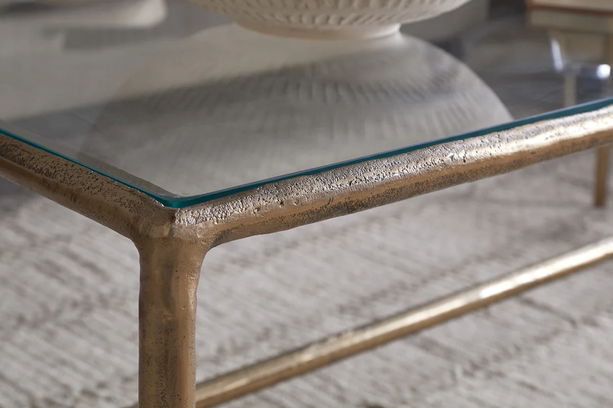 Gilasi Cast Metal & Glass Coffee Table - Antique Brass - Image 3