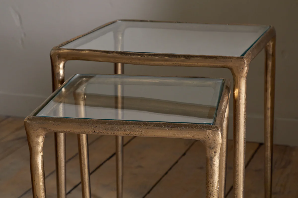 Gilasi Cast Metal & Glass Nesting Side Tables - Antique Brass (Set of 2) - Image 3
