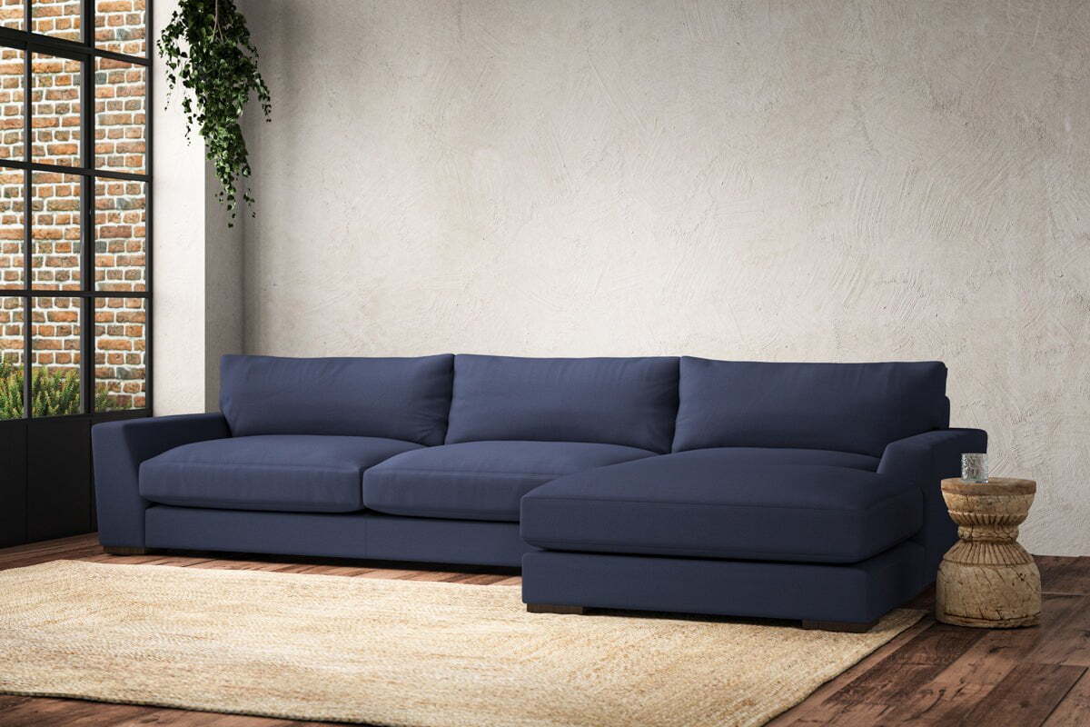 Guddu Grand Right Hand Chaise Sofa - Recycled Cotton Navy - Image 2