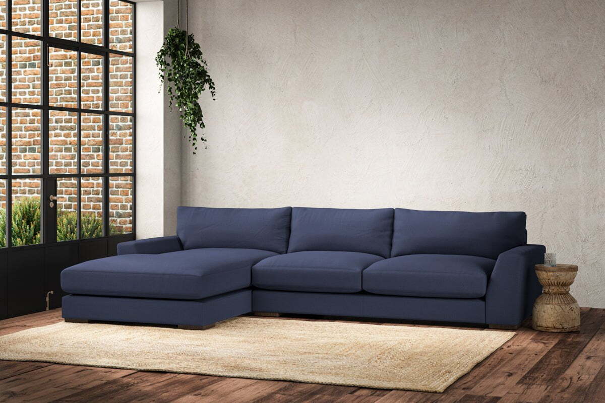 Guddu Large Left Hand Chaise Sofa - Recycled Cotton Navy - Image 2