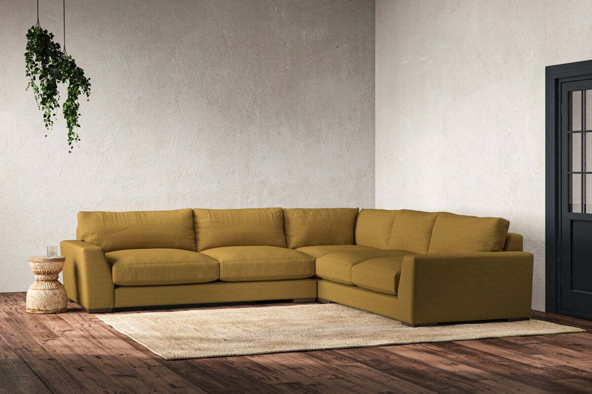Guddu Large Right Hand Corner Sofa - Recycled Cotton Ochre - Image 2