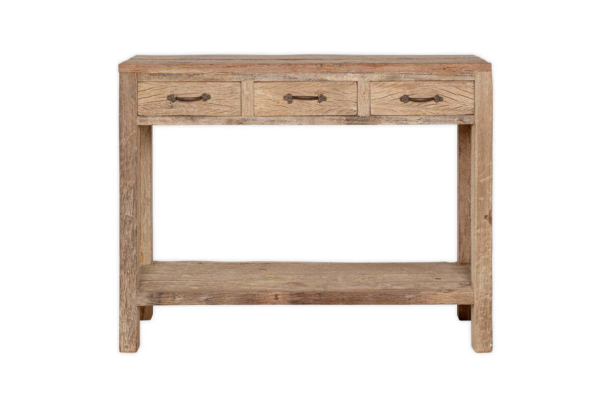 Ibo Reclaimed Wood 3 Drawer Console Table - Natural - Image 7