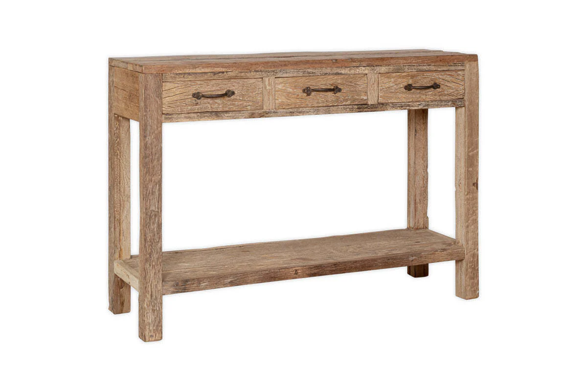 Ibo Reclaimed Wood 3 Drawer Console Table - Natural - Image 8