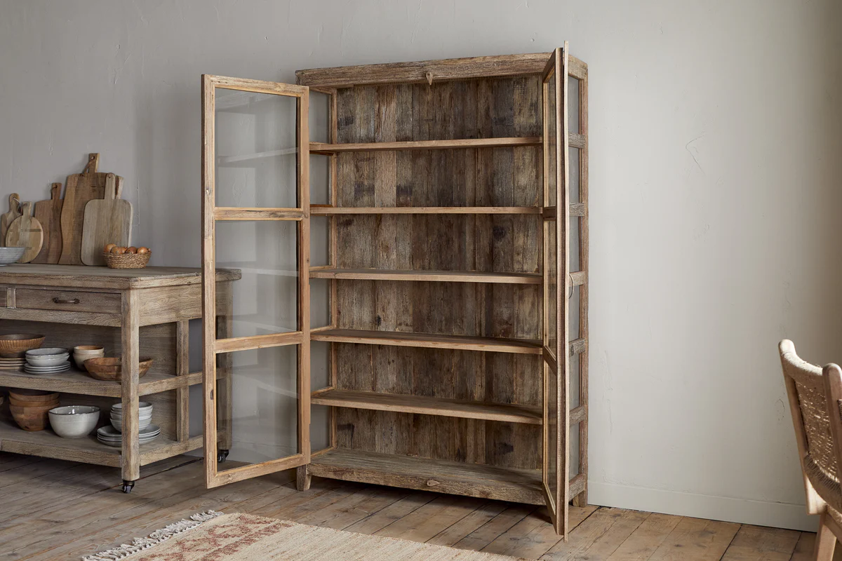 Ibo Reclaimed Wood & Glass Cabinet - Natural - Wide - Image 3