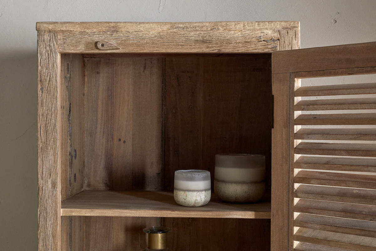 Ibo Reclaimed Wood Slatted Tall Cabinet - Natural - Image 4