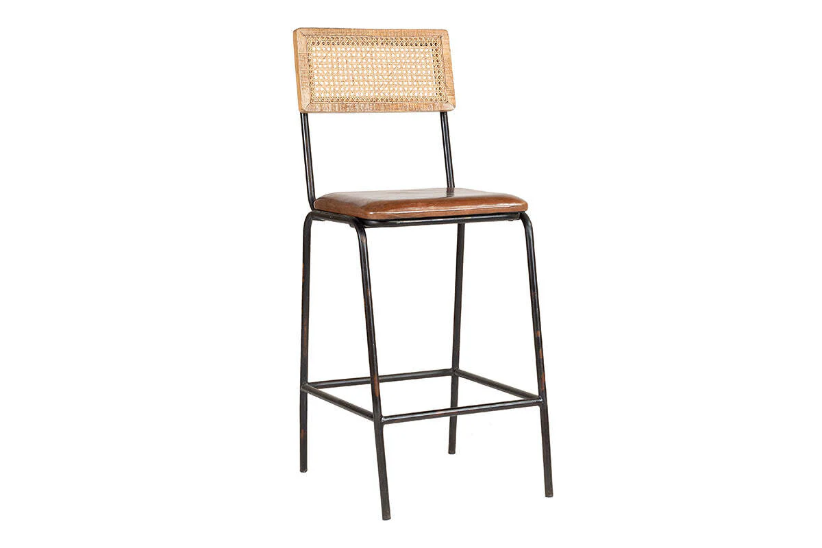Iswa Leather & Cane Counter Chair - Aged Tan - Image 6