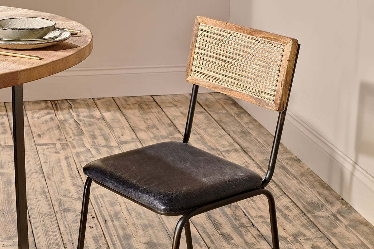 Iswa Leather & Cane Dining Chair - Black - Image 3