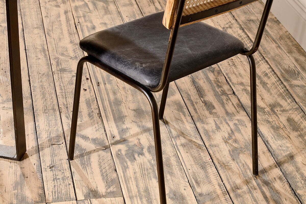 Iswa Leather & Cane Dining Chair - Black - Image 4
