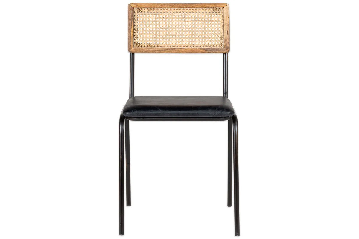 Iswa Leather & Cane Dining Chair - Black - Image 8