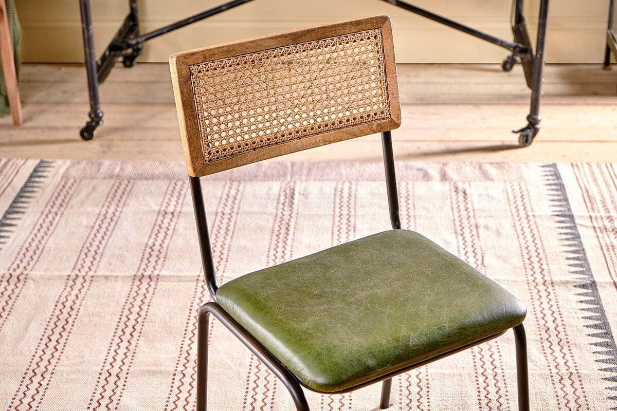 Iswa Leather & Cane Dining Chair - Green - Image 8