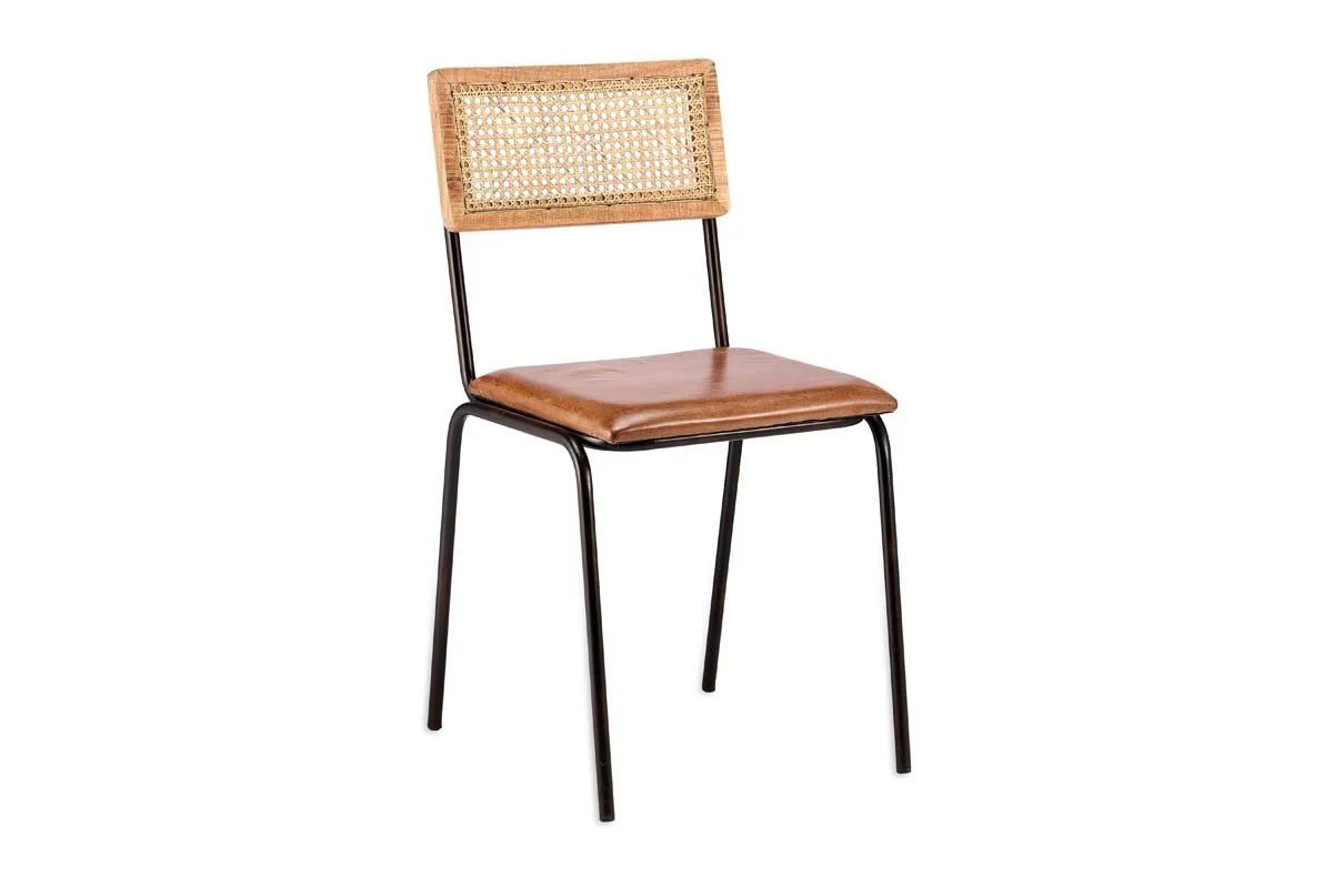Iswa Leather & Cane Dining Chair - Tan - Image 6