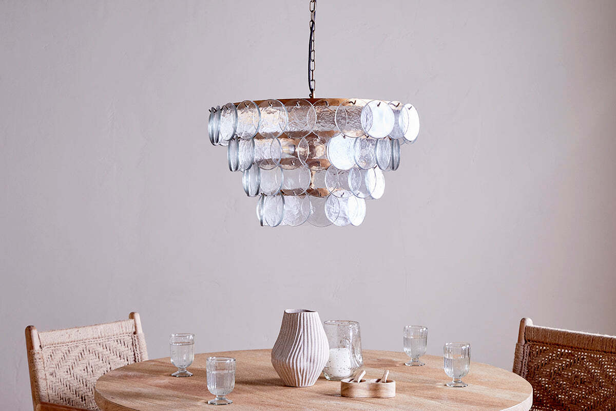 Kagitha Recycled Glass Statement Chandelier - Antique Brass & Clear - Image 2