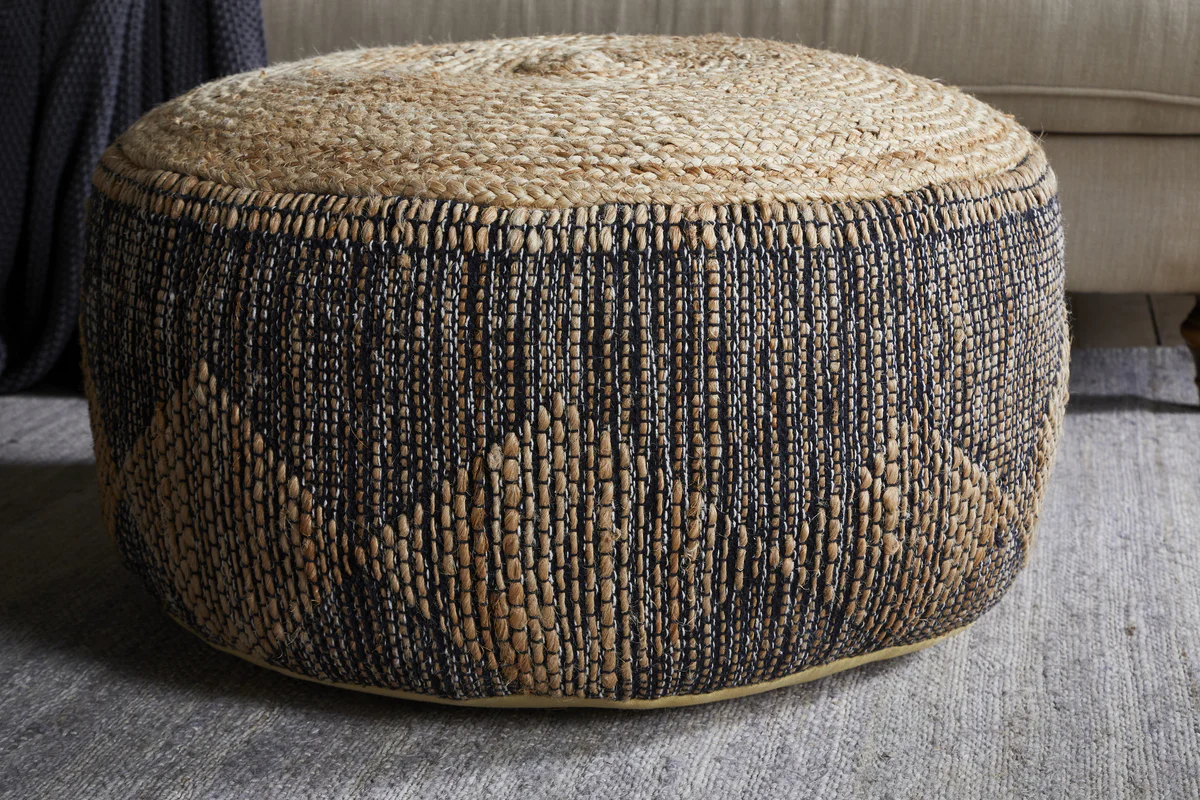 Kapil Jute Round Pouf - Charcoal - Image 3