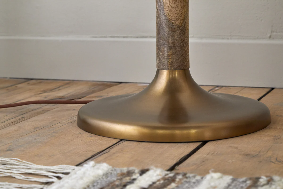 Kera Wood & Metal Floor Lamp - Antique Brass & Natural - Image 4