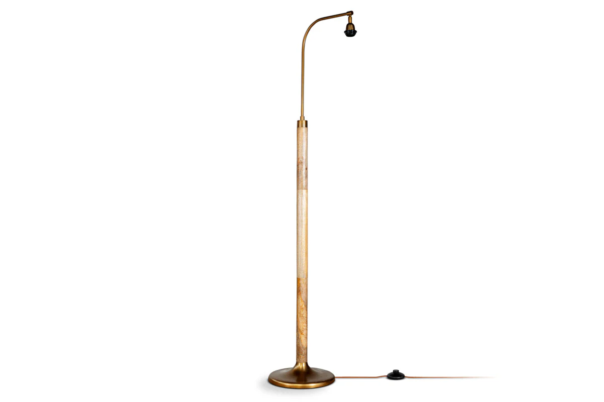 Kera Wood & Metal Floor Lamp - Antique Brass & Natural - Image 7