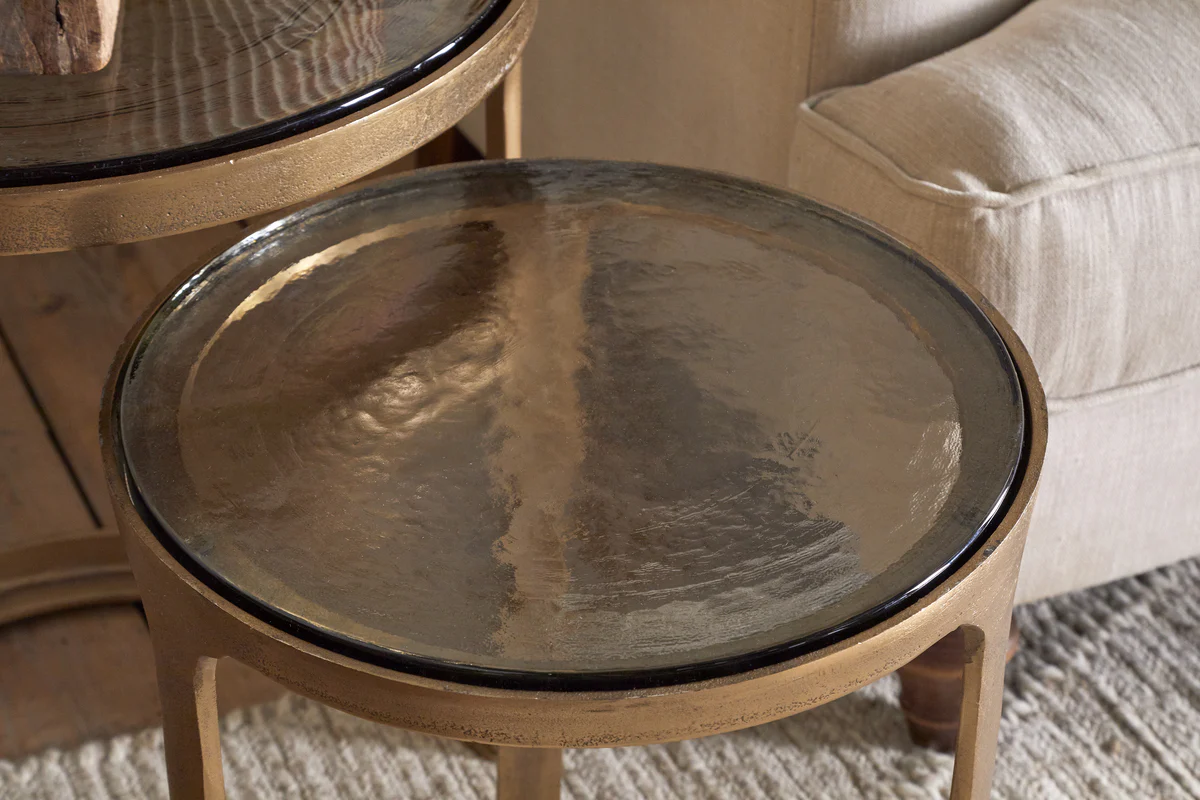 Khidki Cast Metal & Glass Nesting Side Tables - Antique Brass (Set of 2) - Image 4