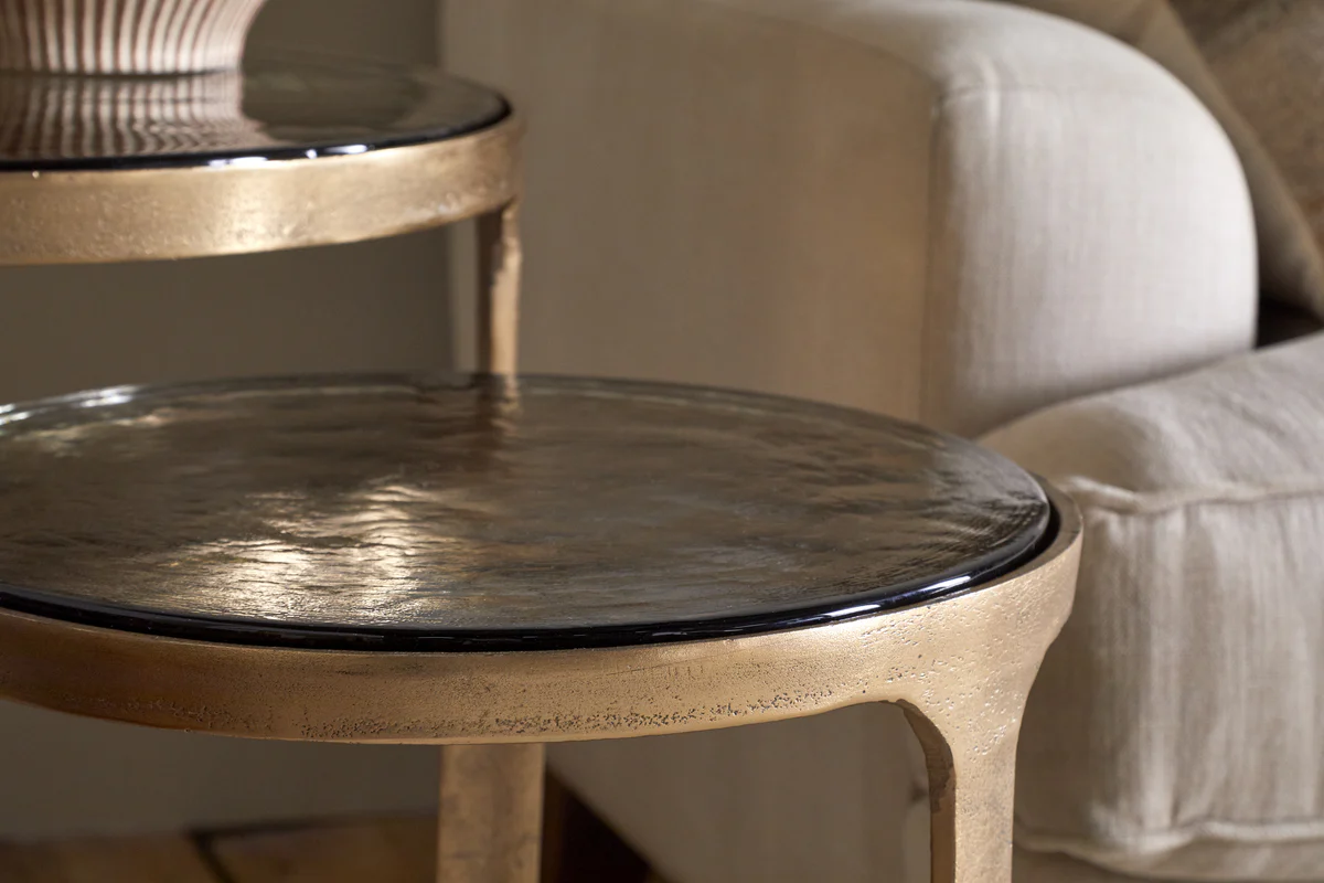 Khidki Cast Metal & Glass Nesting Side Tables - Antique Brass (Set of 2) - Image 5