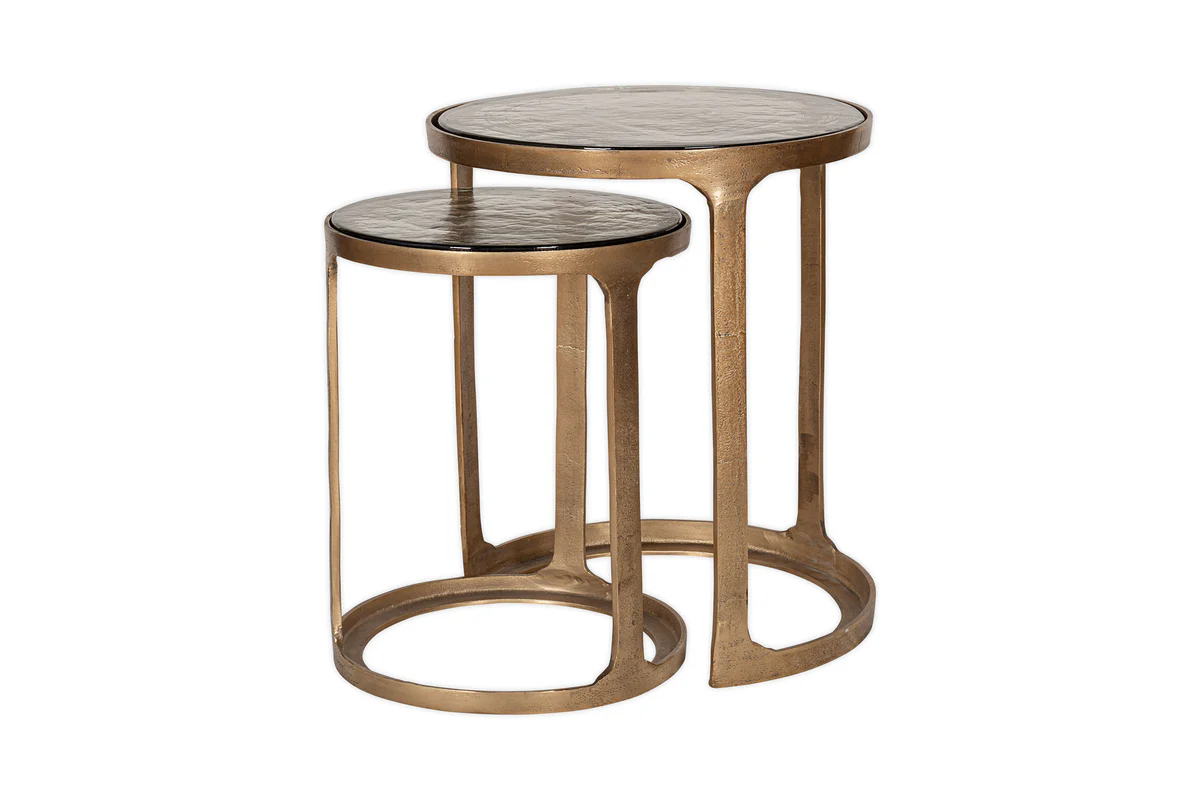Khidki Cast Metal & Glass Nesting Side Tables - Antique Brass (Set of 2) - Image 7