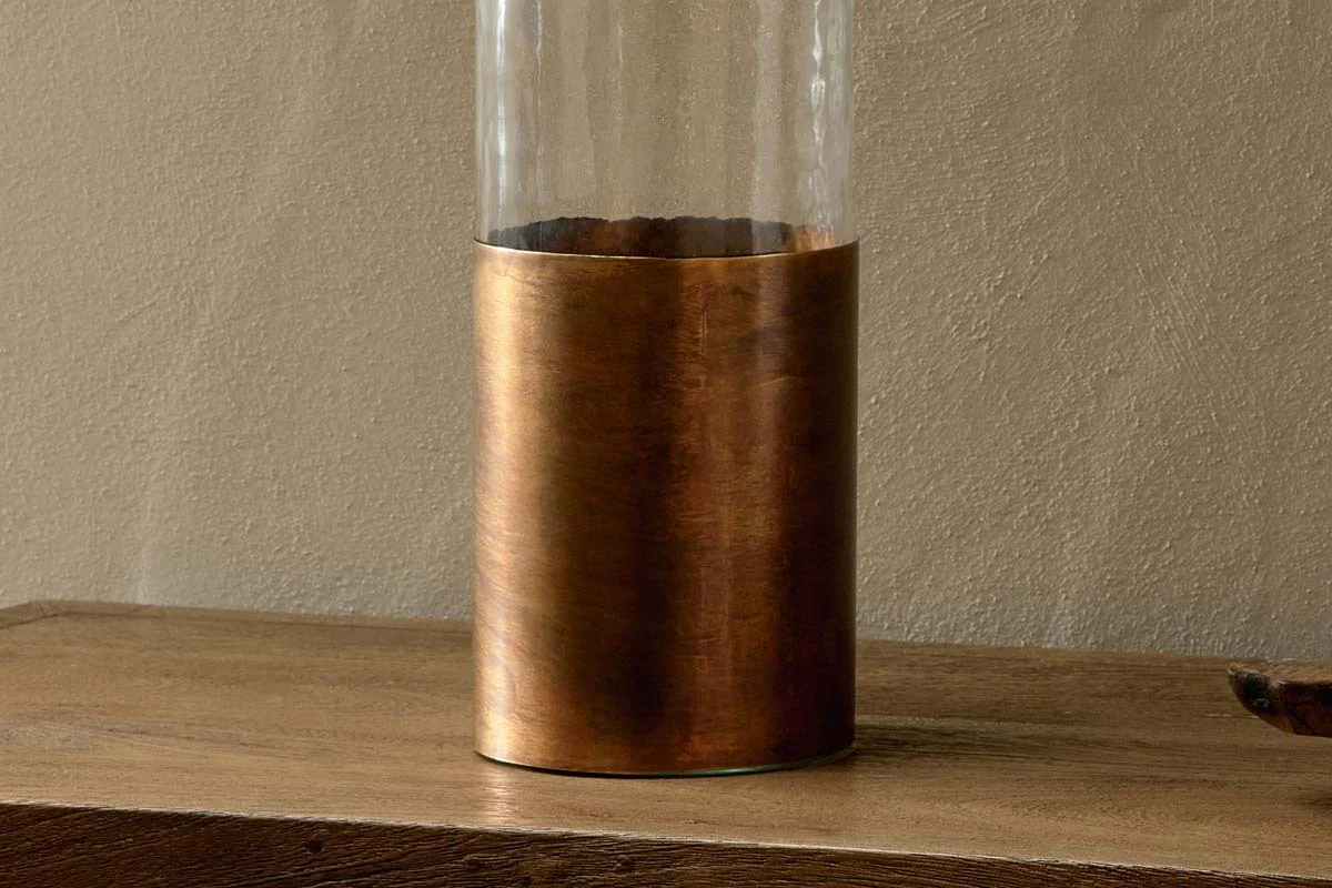 Khila Metal & Glass Vase - Clear & Antique Brass - Image 3