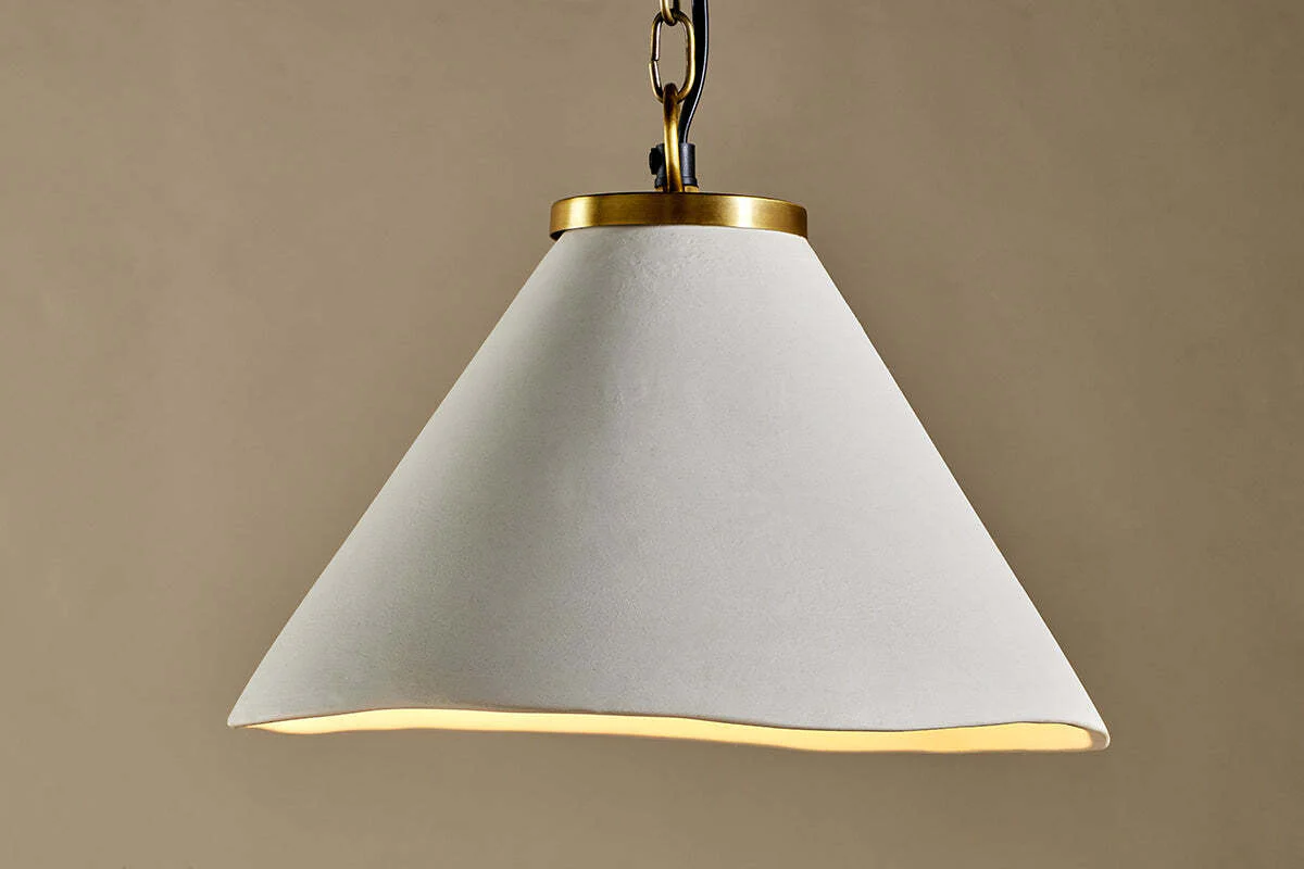 Kiara Organic Shape Ceramic Pendant Light - Off White & Antique Brass - Image 3