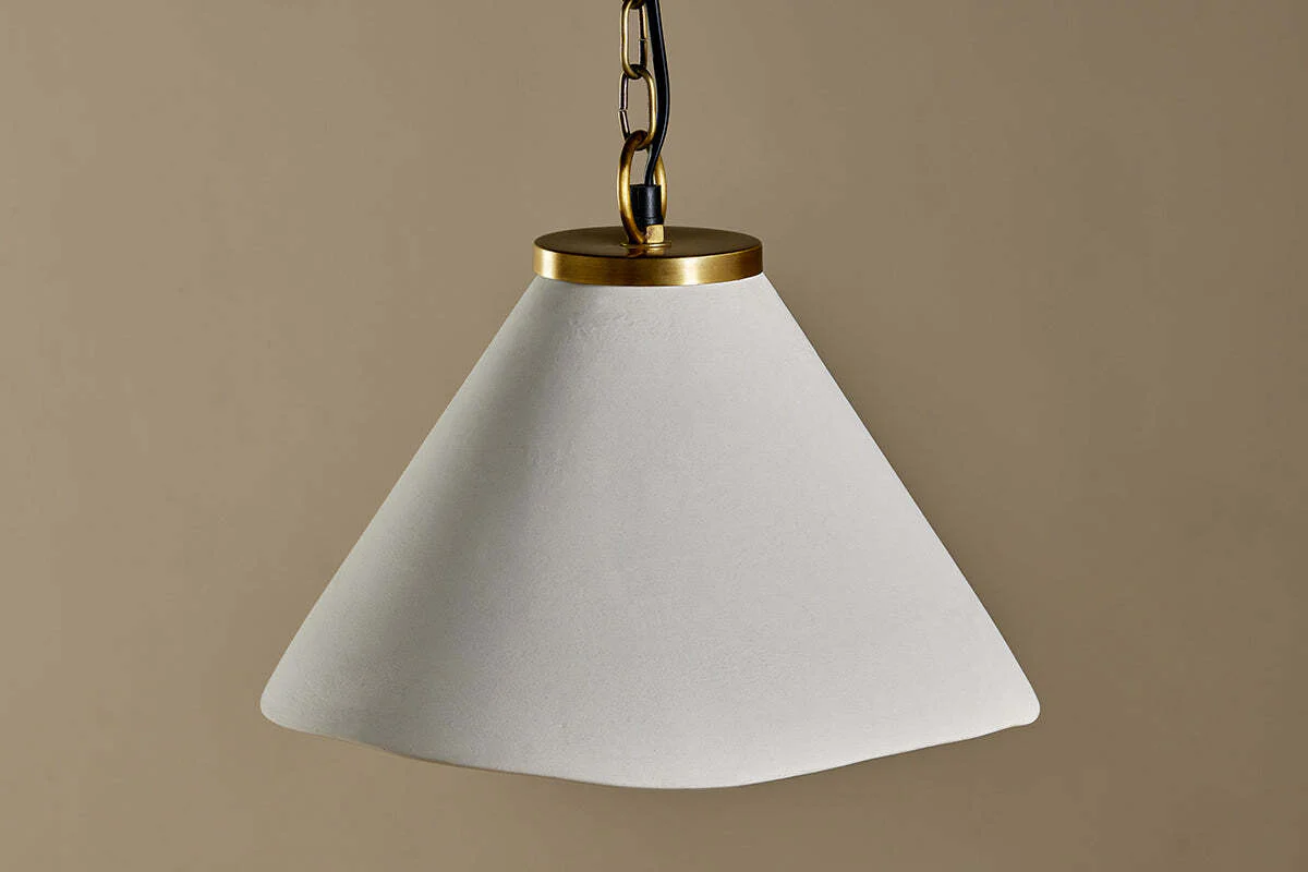 Kiara Organic Shape Ceramic Pendant Light - Off White & Antique Brass - Image 4
