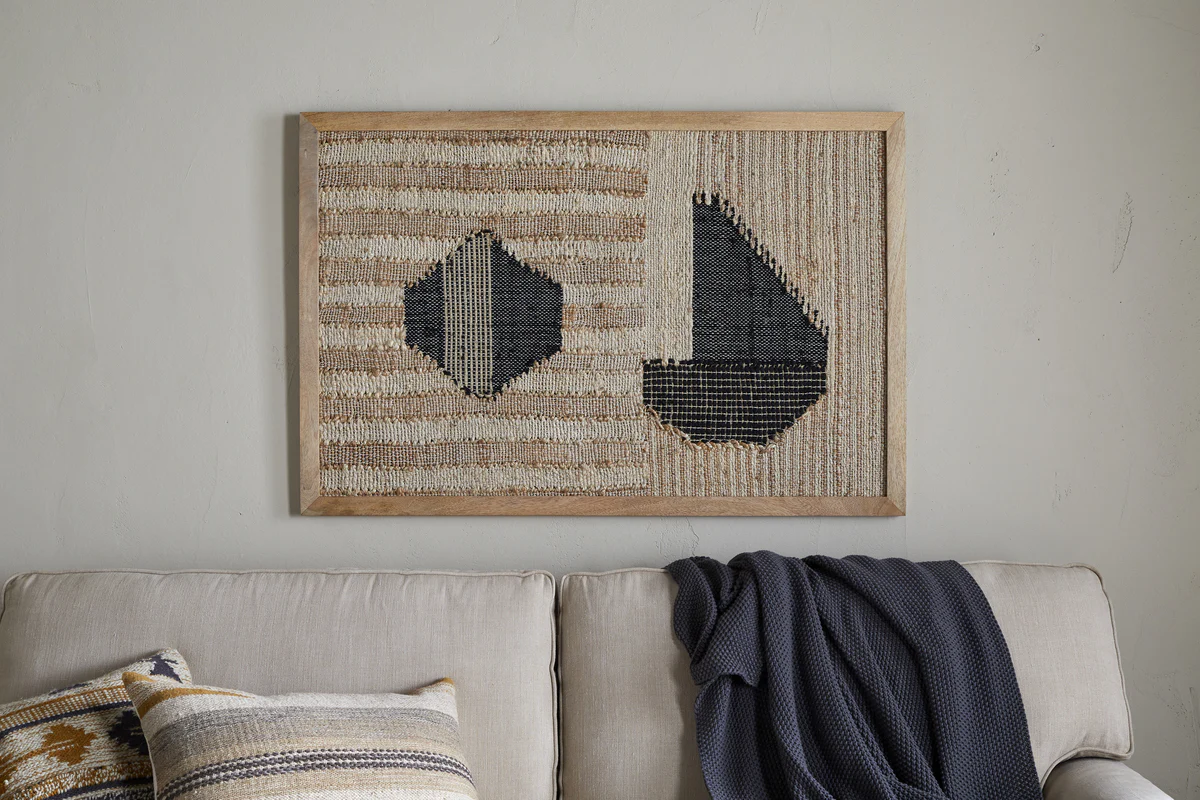Kiran Large Textured Wall Art - Natural & Dark Blue - Image 4
