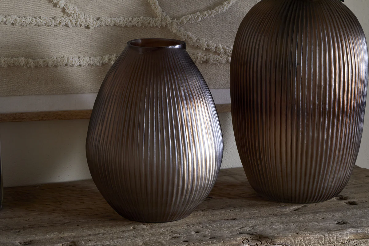 Linsy Ribbed Glass Vase - Smoke Brown - Image 3