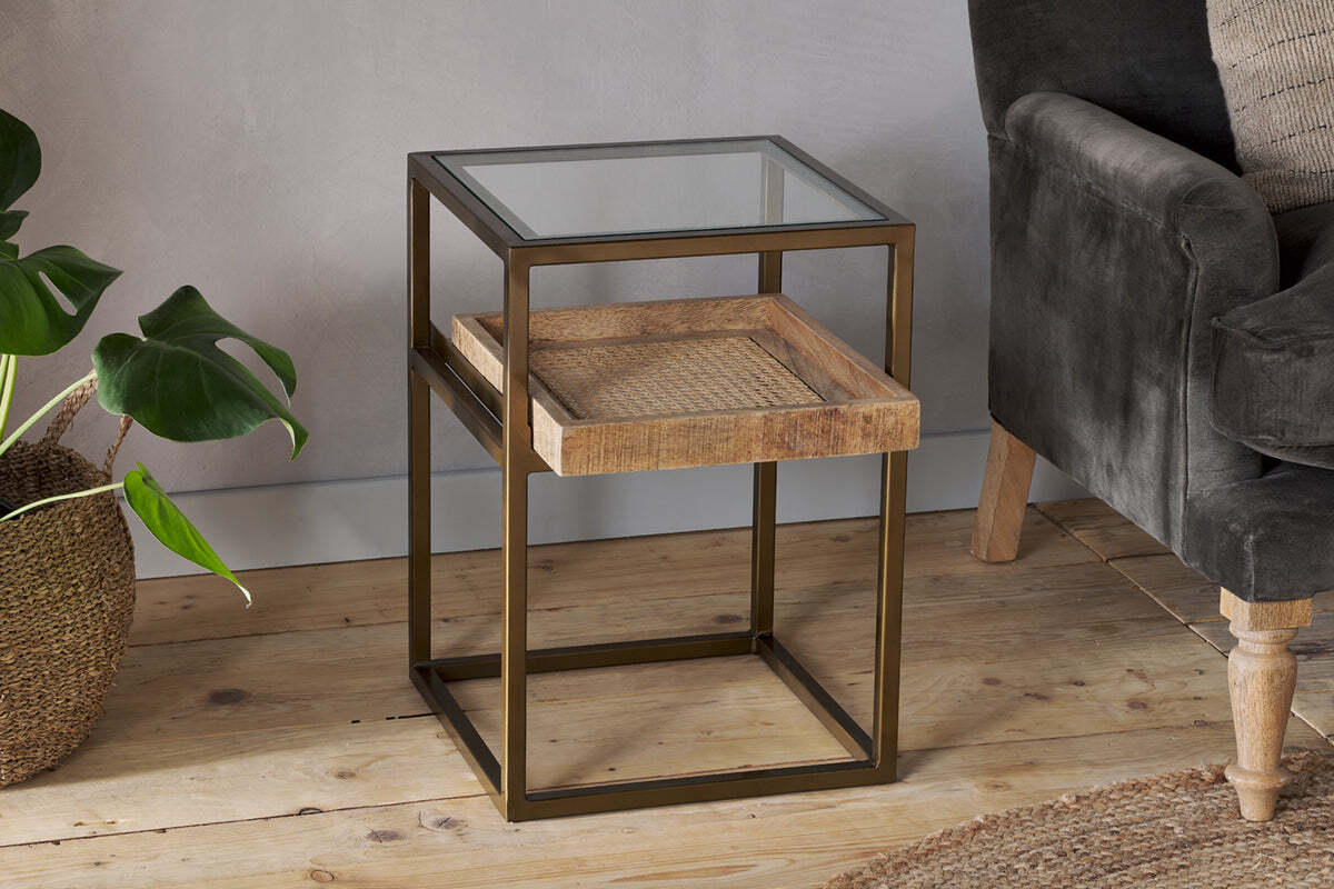 Luzon Iron & Mango Wood Display Side Table - Brass - Image 2