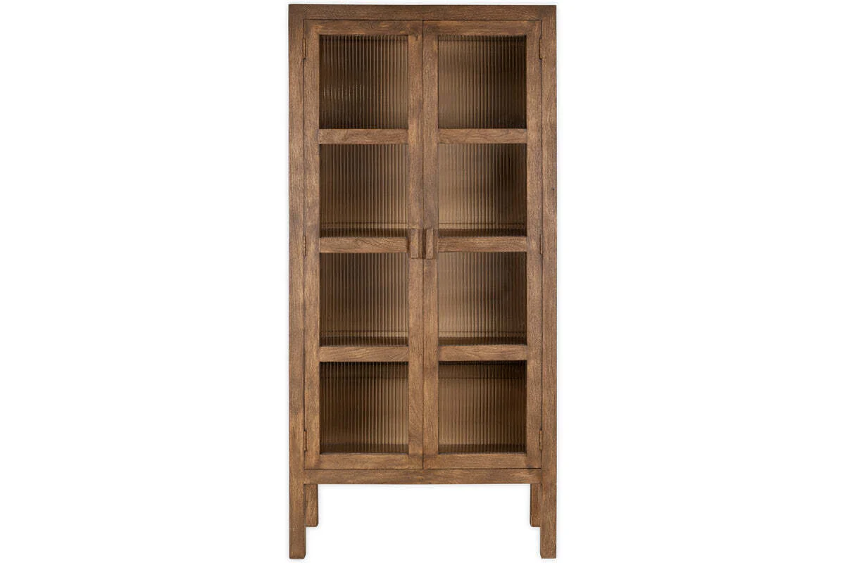 Mendani Mango Wood & Fluted Glass Cabinet - Walnut Stain - Image 5